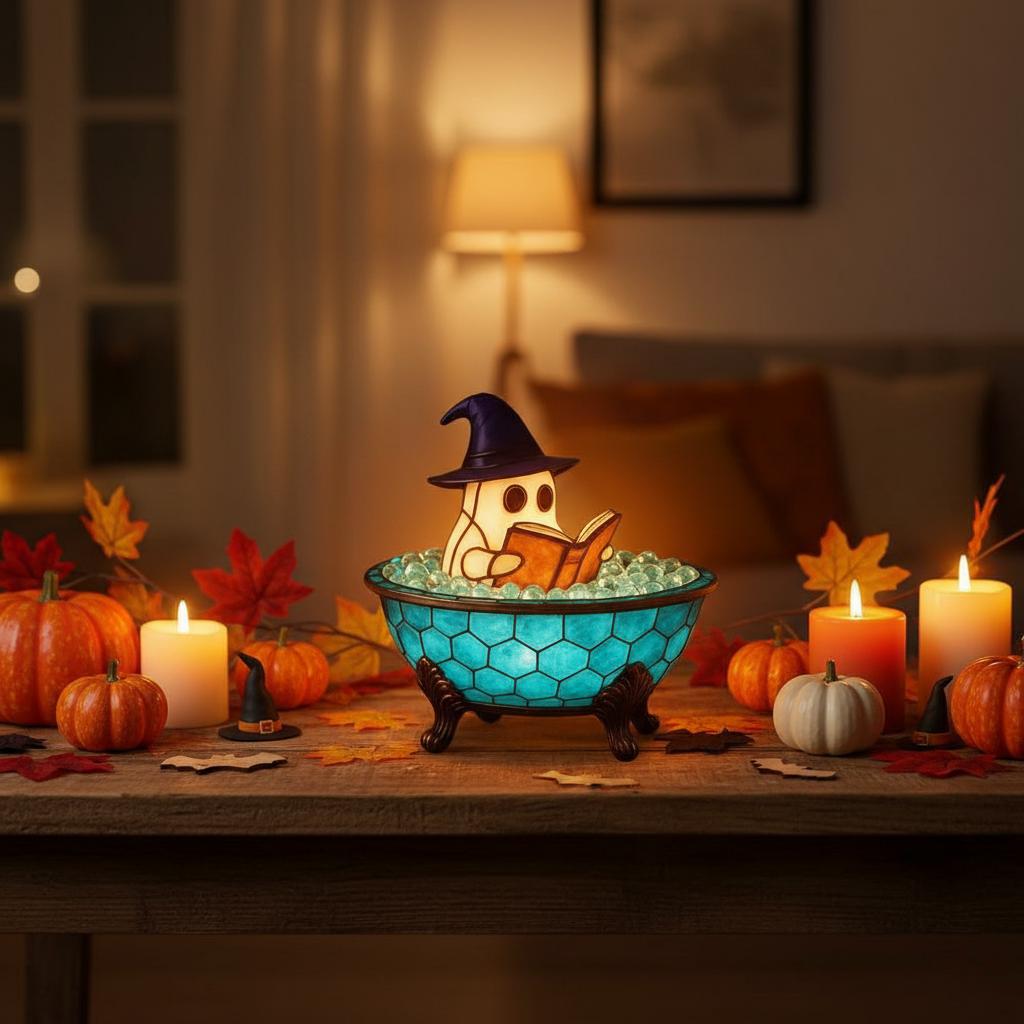 Magical Reading Ghost Lamp - Whimsical Halloween Décor