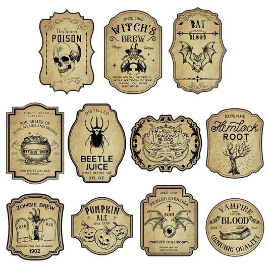 Vintage Halloween Potion Bottle Labels - Gothic Decal Set