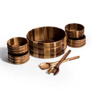 Premium Acacia Wood Salad Bowl Set - 7-Piece Entertaining Collection