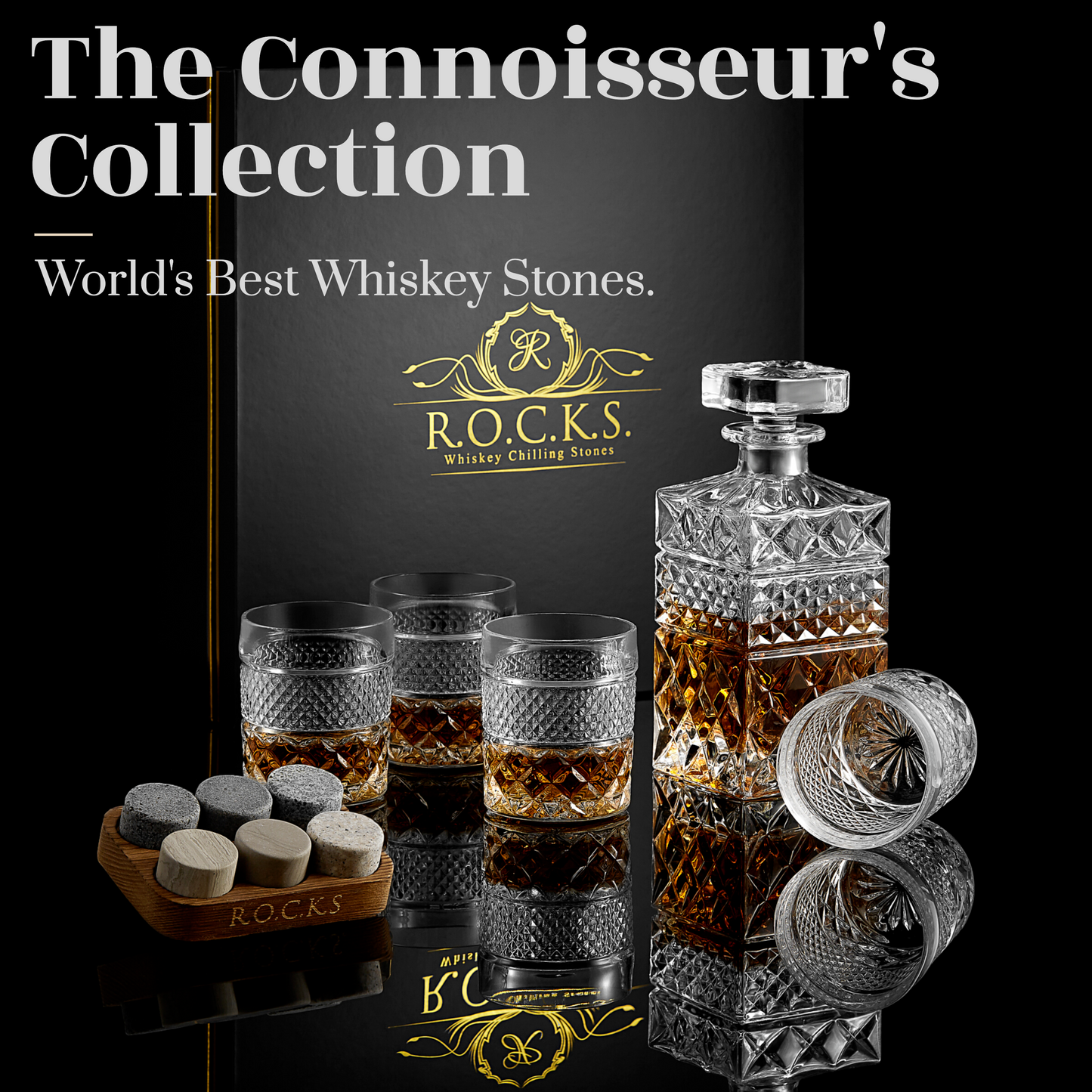 Sophisticated Whiskey Lover's Gift Set - Crystal Decanter & Stones