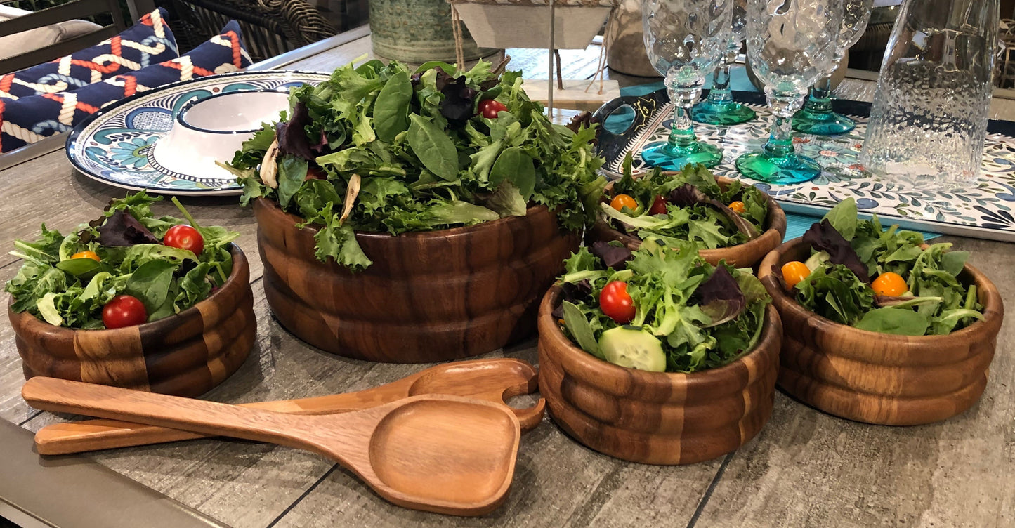 Premium Acacia Wood Salad Bowl Set - 7-Piece Entertaining Collection