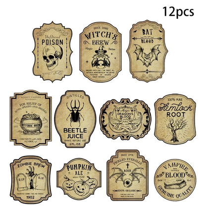 Vintage Halloween Potion Bottle Labels - Gothic Decal Set